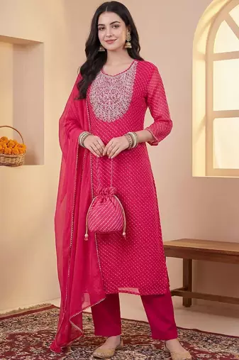 Women Ethnic Motifs Embroidered Regular Sequinned Kurta with Trousers & With Dupatta