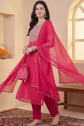 Women Ethnic Motifs Embroidered Regular Sequinned Kurta with Trousers & With Dupatta