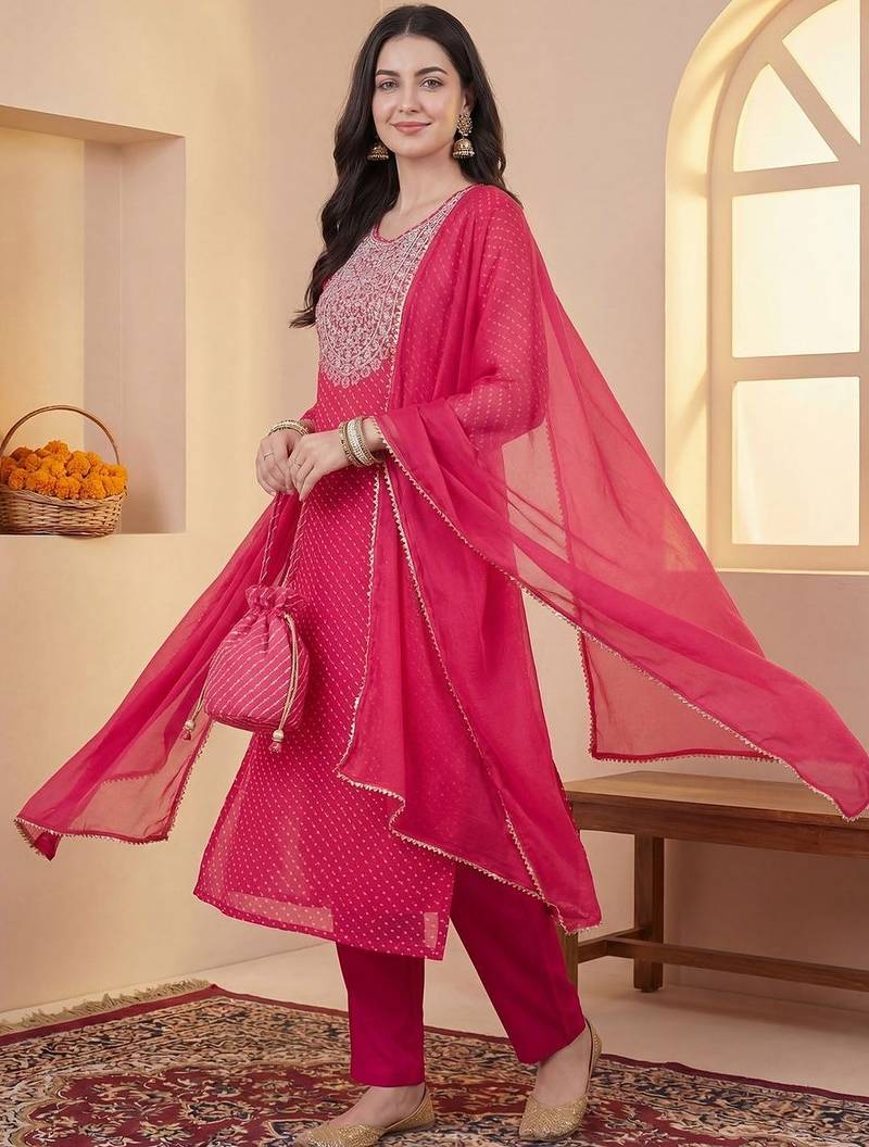 Women Ethnic Motifs Embroidered Regular Sequinned Kurta with Trousers & With Dupatta