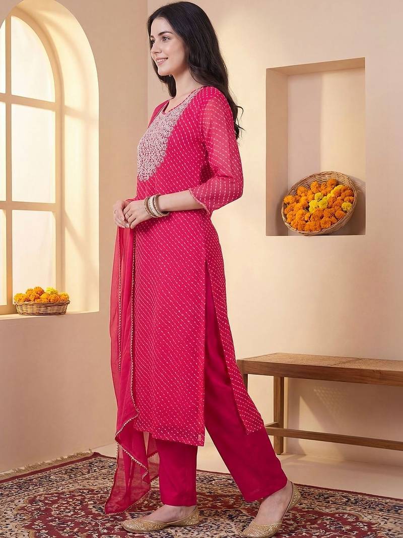 Women Ethnic Motifs Embroidered Regular Sequinned Kurta with Trousers & With Dupatta