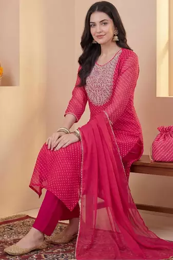 Women Ethnic Motifs Embroidered Regular Sequinned Kurta with Trousers & With Dupatta