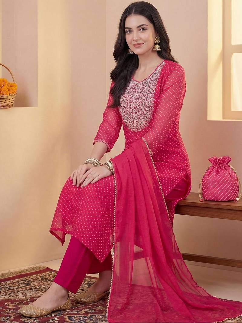 Women Ethnic Motifs Embroidered Regular Sequinned Kurta with Trousers & With Dupatta