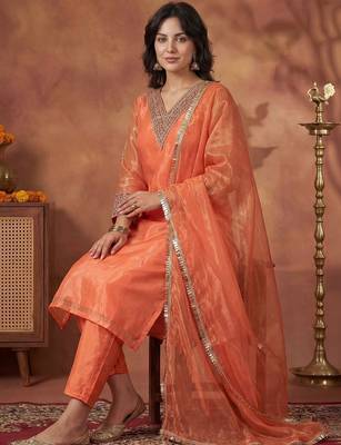Women Ethnic Motifs Embroidered Regular Sequinned Kurta with Trousers & With Dupatta 1