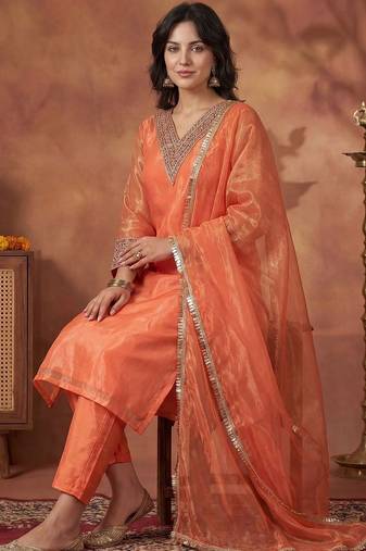 Women Ethnic Motifs Embroidered Regular Sequinned Kurta with Trousers & With Dupatta