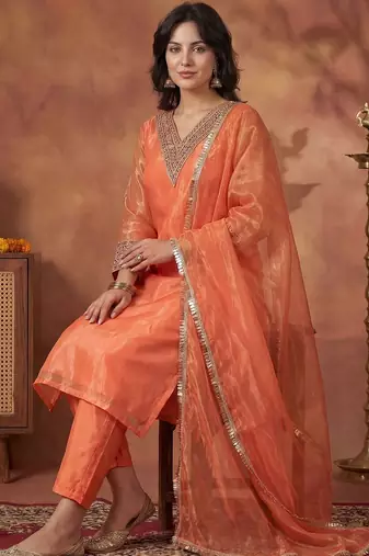 Women Ethnic Motifs Embroidered Regular Sequinned Kurta with Trousers & With Dupatta
