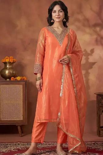 Women Ethnic Motifs Embroidered Regular Sequinned Kurta with Trousers & With Dupatta