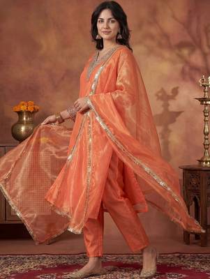 Women Ethnic Motifs Embroidered Regular Sequinned Kurta with Trousers & With Dupatta 3