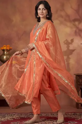 Women Ethnic Motifs Embroidered Regular Sequinned Kurta with Trousers & With Dupatta