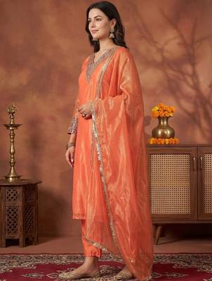 Women Ethnic Motifs Embroidered Regular Sequinned Kurta with Trousers & With Dupatta 4