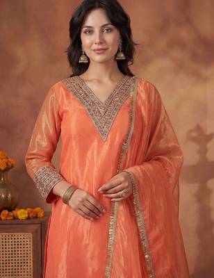 Women Ethnic Motifs Embroidered Regular Sequinned Kurta with Trousers & With Dupatta 5