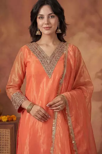 Women Ethnic Motifs Embroidered Regular Sequinned Kurta with Trousers & With Dupatta