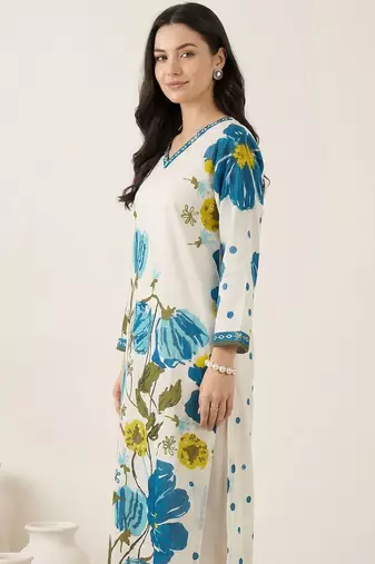 Women Floral Printed Regular Pure Cotton Kurta with Trousers & With Dupatta