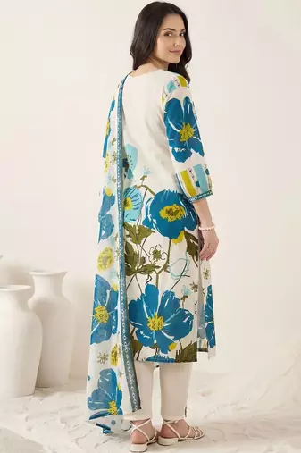 Women Floral Printed Regular Pure Cotton Kurta with Trousers & With Dupatta