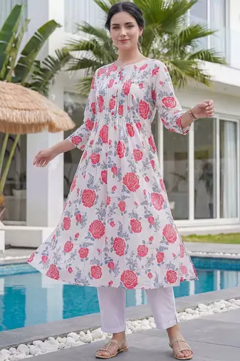 Women Floral Printed Regular Pure Cotton Kurta with Trousers