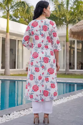 Women Floral Printed Regular Pure Cotton Kurta with Trousers