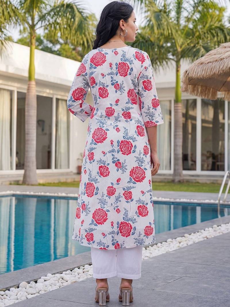 Women Floral Printed Regular Pure Cotton Kurta with Trousers