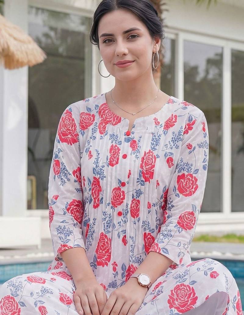 Women Floral Printed Regular Pure Cotton Kurta with Trousers