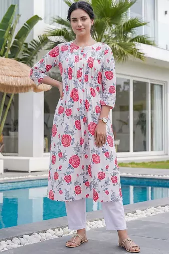 Women Floral Printed Regular Pure Cotton Kurta with Trousers