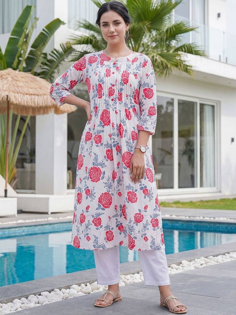 Women Floral Printed Regular Pure Cotton Kurta with Trousers