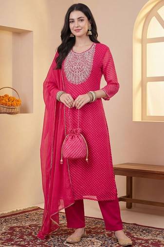 Women Ethnic Motifs Embroidered Regular Sequinned Kurta with Trousers & With Dupatta