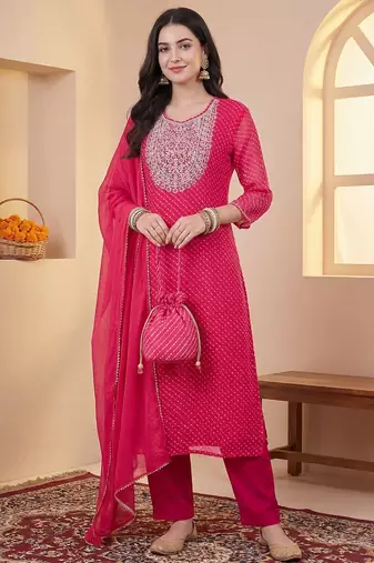Women Ethnic Motifs Embroidered Regular Sequinned Kurta with Trousers & With Dupatta