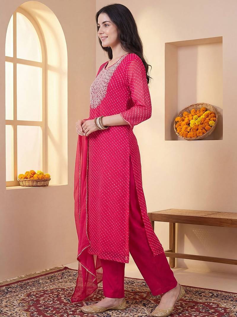 Women Ethnic Motifs Embroidered Regular Sequinned Kurta with Trousers & With Dupatta