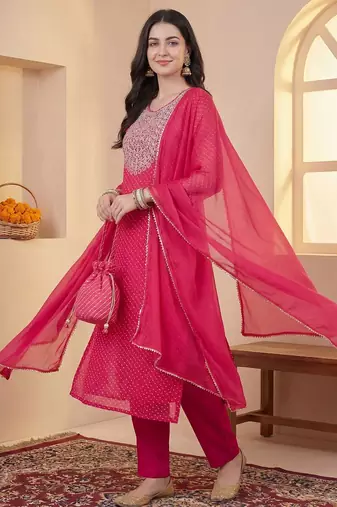 Women Ethnic Motifs Embroidered Regular Sequinned Kurta with Trousers & With Dupatta