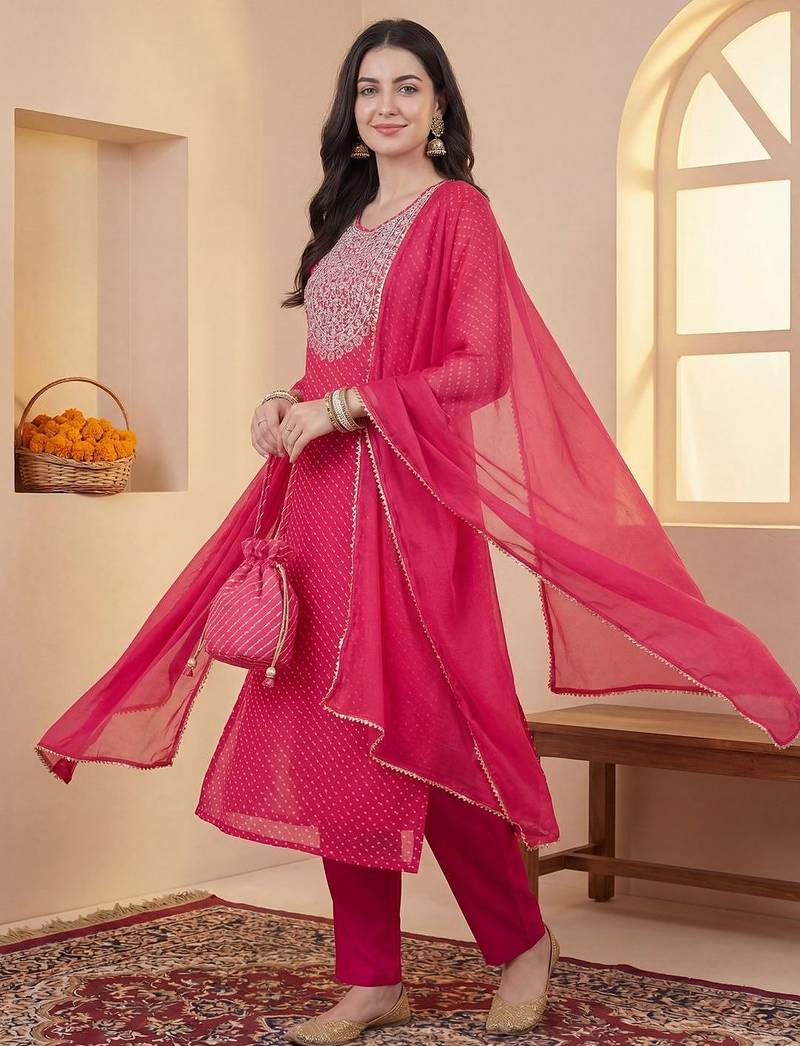 Women Ethnic Motifs Embroidered Regular Sequinned Kurta with Trousers & With Dupatta