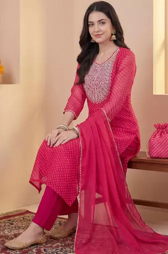 Women Ethnic Motifs Embroidered Regular Sequinned Kurta with Trousers & With Dupatta
