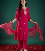 Women Ethnic Motifs Embroidered Regular Thread Work Kurta with Trousers & With Dupatta