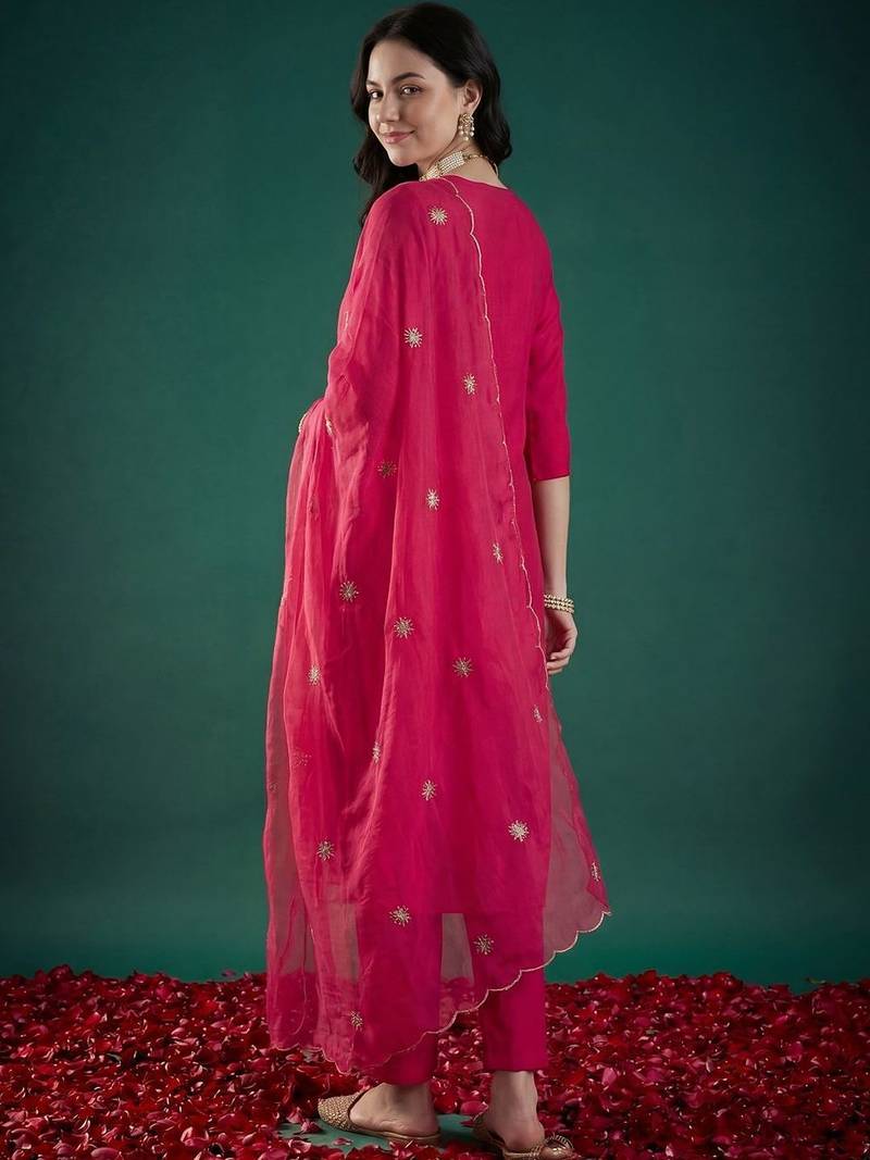 Women Ethnic Motifs Embroidered Regular Thread Work Kurta with Trousers & With Dupatta