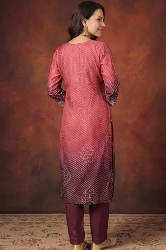 Women Bandhani Printed Regular Sequinned Kurta with Trousers & With Dupatta