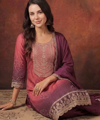 Women Bandhani Printed Regular Sequinned Kurta with Trousers & With Dupatta 6