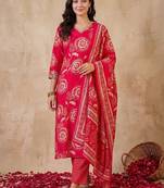 Women Floral Printed Regular Chanderi Silk Kurta with Trousers & With Dupatta