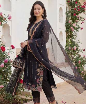 Women Floral Embroidered Regular Mirror Work Kurta with Trousers & With Dupatta 5