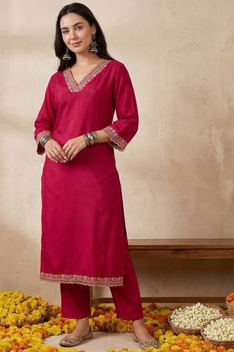 Women Ethnic Motifs Embroidered Regular Sequinned Kurta with Trousers