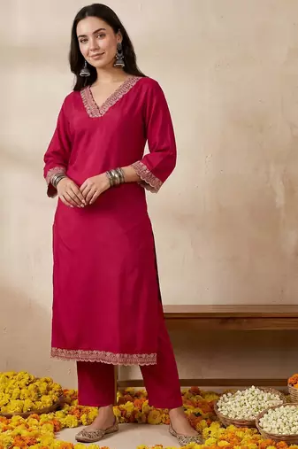 Women Ethnic Motifs Embroidered Regular Sequinned Kurta with Trousers