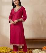 Women Ethnic Motifs Embroidered Regular Sequinned Kurta with Trousers
