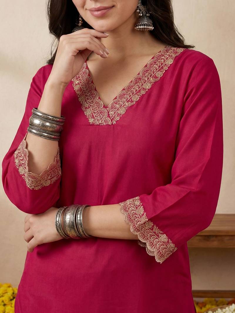 Women Ethnic Motifs Embroidered Regular Sequinned Kurta with Trousers