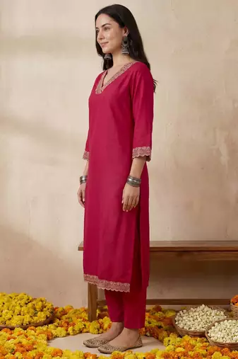Women Ethnic Motifs Embroidered Regular Sequinned Kurta with Trousers