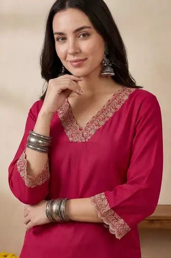 Women Ethnic Motifs Embroidered Regular Sequinned Kurta with Trousers