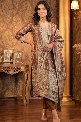 Women Floral Regular Kurta with Trousers & With Dupatta