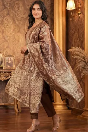 Women Floral Regular Kurta with Trousers & With Dupatta