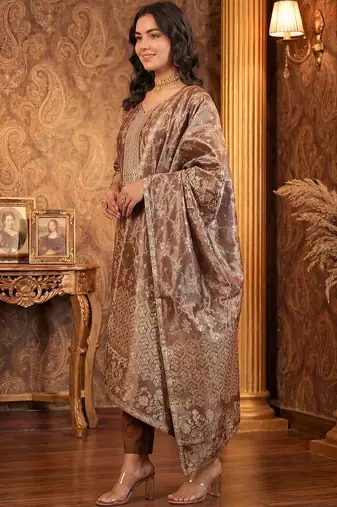 Women Floral Regular Kurta with Trousers & With Dupatta