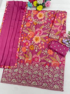 Orchid floral print chinon kurta palazzo set with dupatta 2
