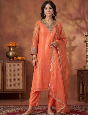 Women Ethnic Motifs Embroidered Regular Sequinned Kurta with Trousers & With Dupatta 1
