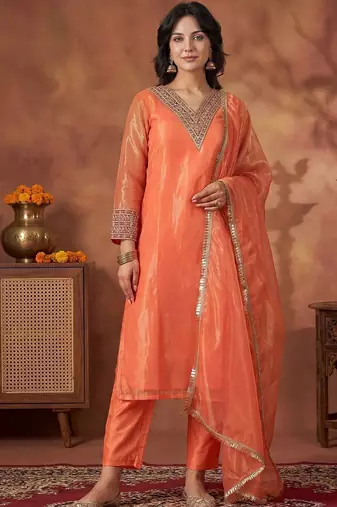 Women Ethnic Motifs Embroidered Regular Sequinned Kurta with Trousers & With Dupatta