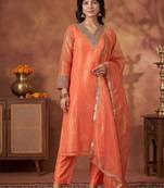 Women Ethnic Motifs Embroidered Regular Sequinned Kurta with Trousers & With Dupatta