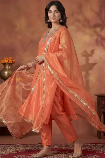 Women Ethnic Motifs Embroidered Regular Sequinned Kurta with Trousers & With Dupatta