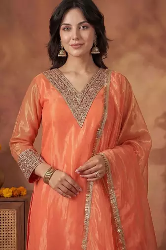 Women Ethnic Motifs Embroidered Regular Sequinned Kurta with Trousers & With Dupatta